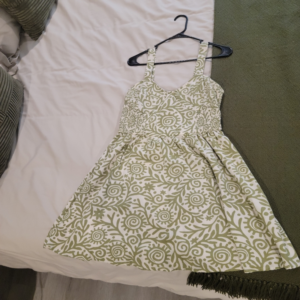 Abstract Green and Cream Dress